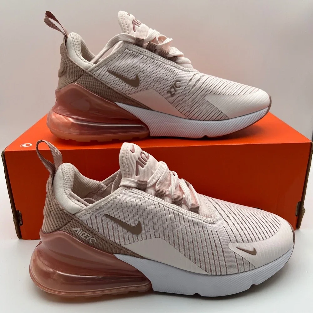 Nike Air Max 270 Womens 6 Pink Tan Low Top Mesh Athletic Running Sneakers